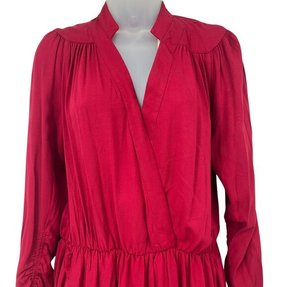 ZADIG & VOLTAIRE Wine Red Mini Dress Long Sleeve V- Neck Cinch Waist Small NEW - Picture 7 of 16